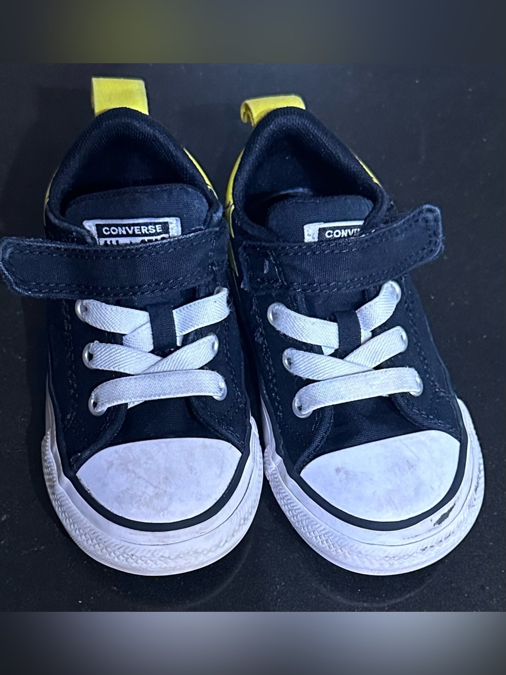 Converse Kids Black Canvas Low-Top Sneakers with Yellow Heel Tabs